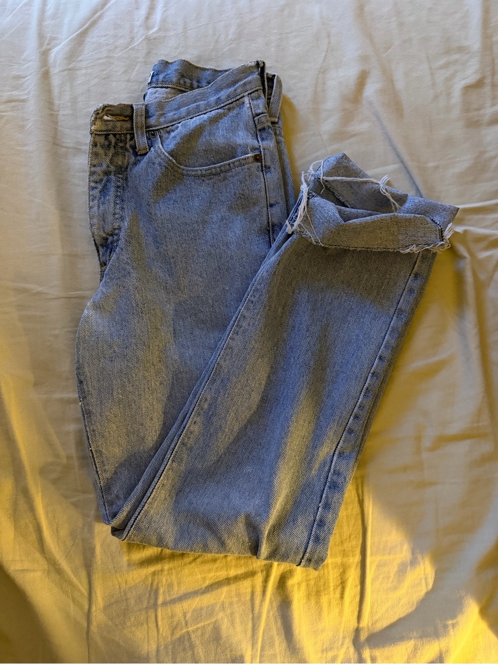 Guess by Marciano Washed Blue Straight Leg Jeans with Raw Hem